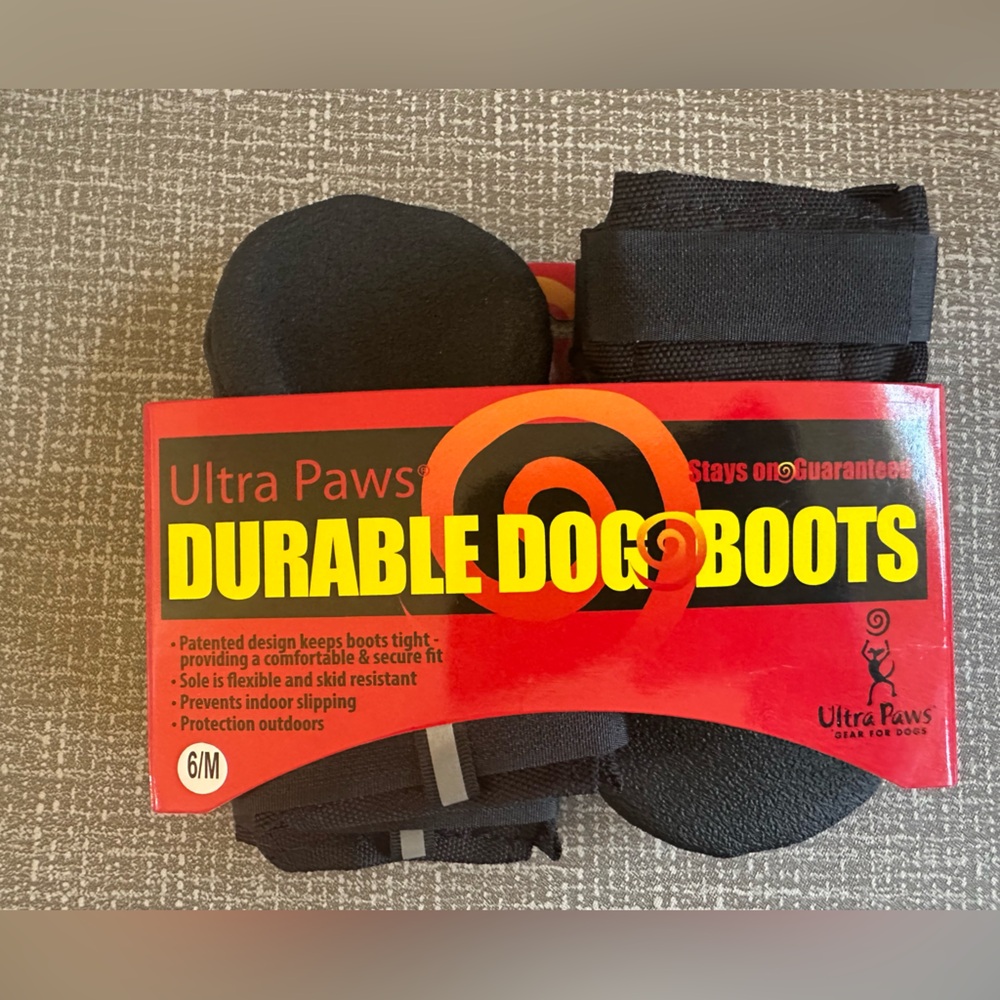 Ultra Paws Durable Dog Boots Sz 6/M Black Skid Resistant Outdoor Protection,